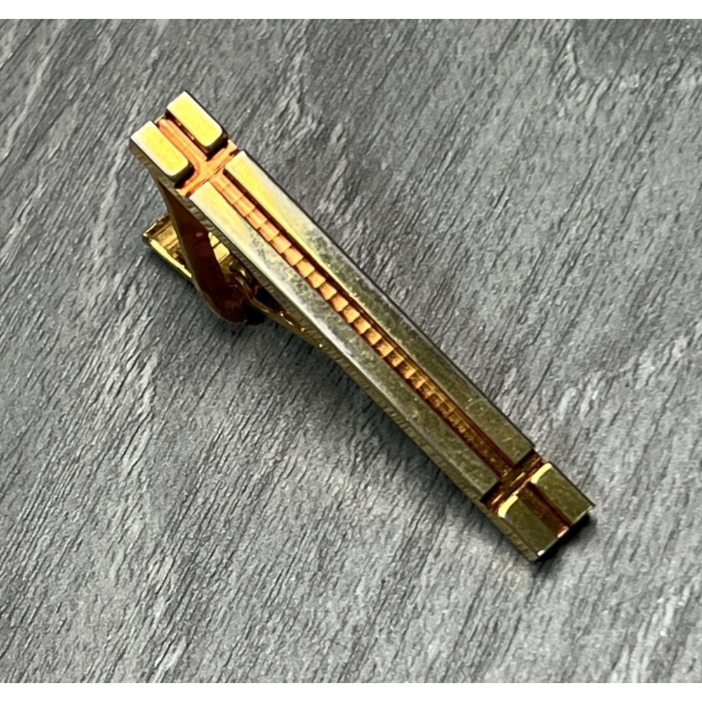 Vintage Gold Tone Tie Clip Bar Brown Enamel Design‎ Men's Accessory Formal Wear